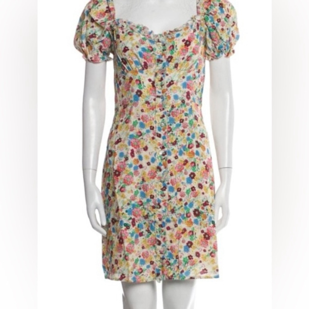 Andamane floral button-up mini dress with ruffle details size Large, brand new